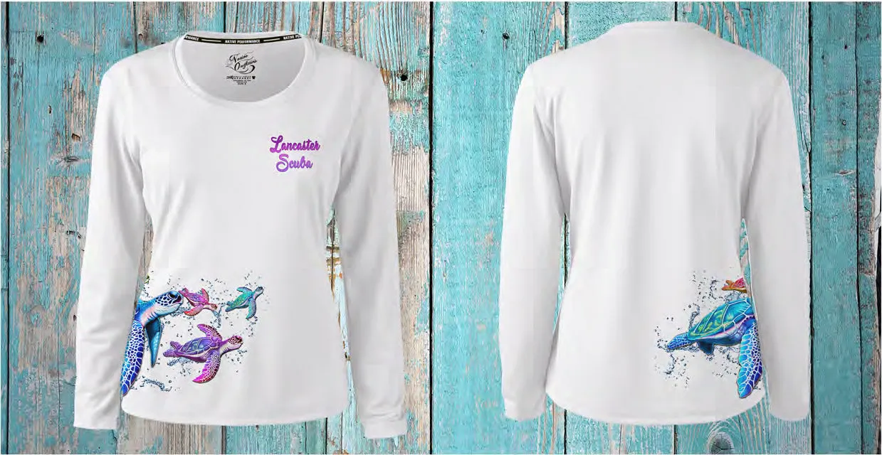 Lancaster Scuba Women's Long Sleeve Scoop Performance Shirt, Sea Turtle Wrap, Anti-Snag and UPF 50  Sun Protection