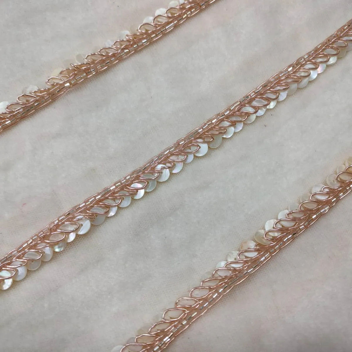 Light Pink Sequins Work Embellished Handwork Trim (Wholesale)