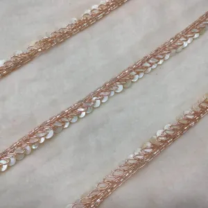 Light Pink Sequins Work Embellished Handwork Trim (Wholesale)