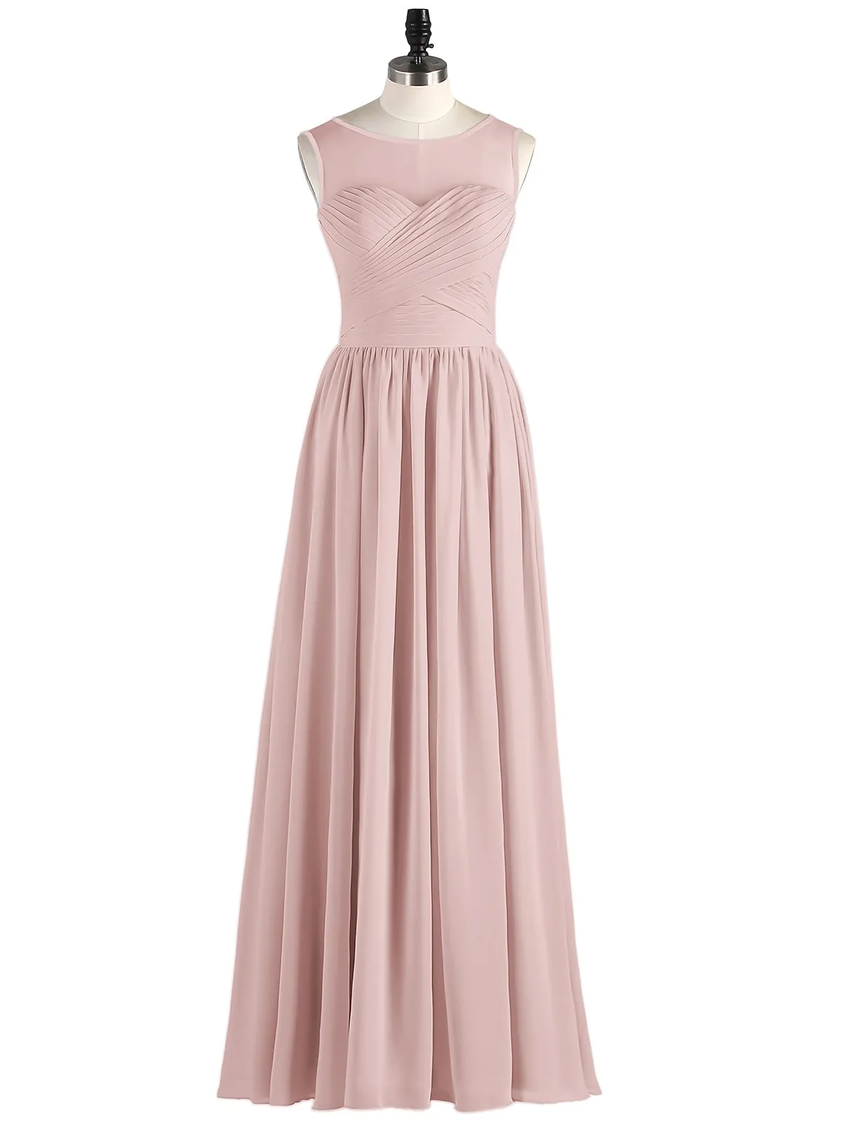 Long Chiffon Gowns with Illusion Neckline-Dusty Rose