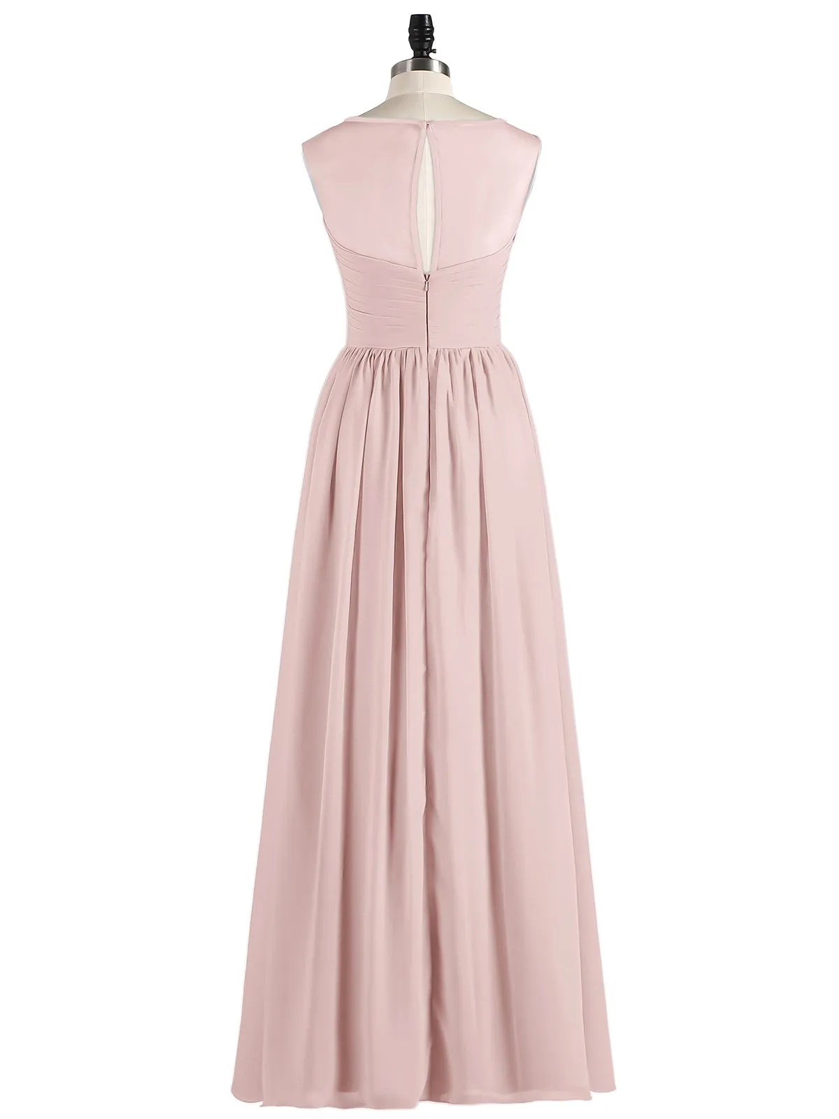 Long Chiffon Gowns with Illusion Neckline-Dusty Rose