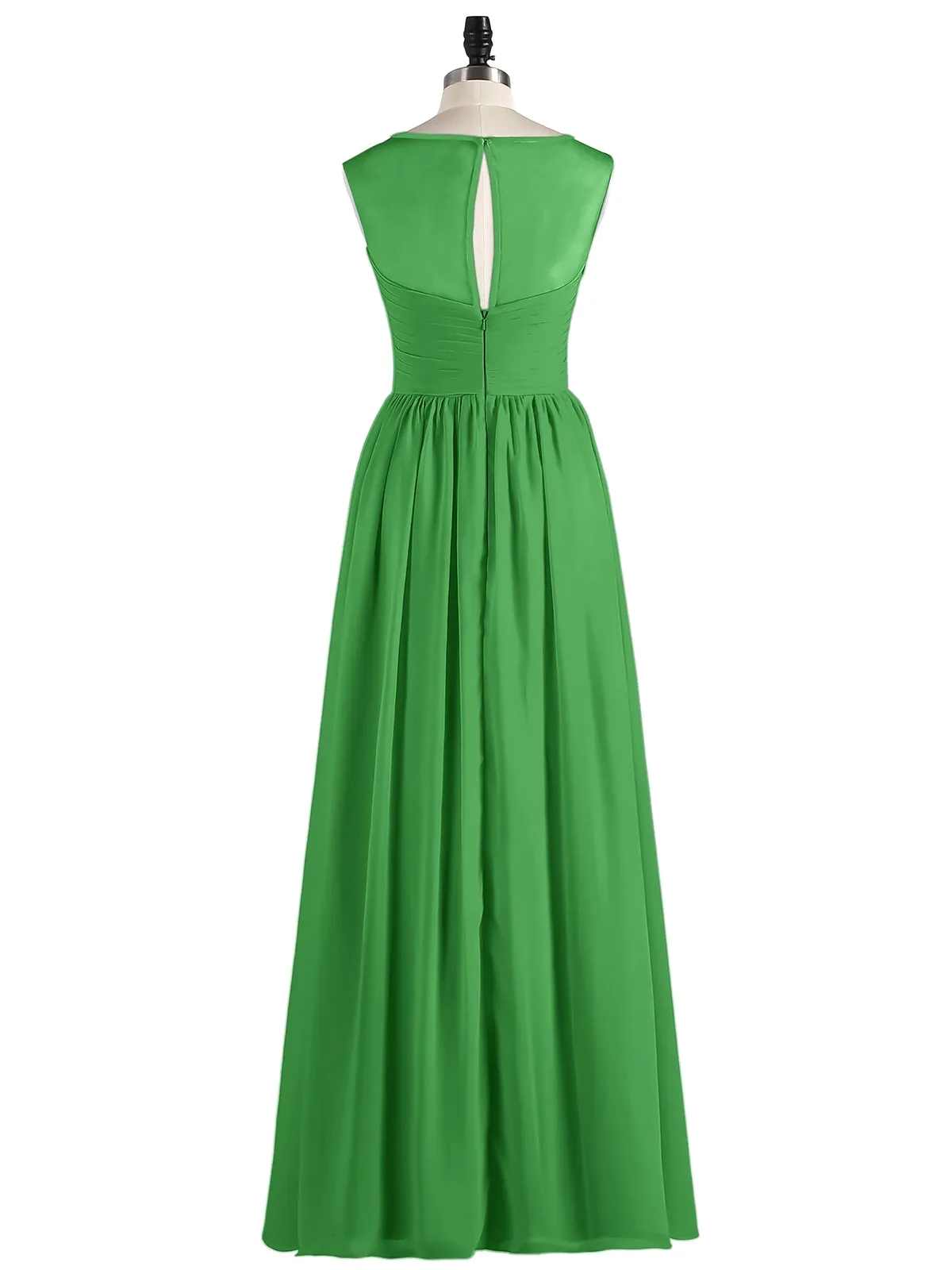 Long Chiffon Gowns with Illusion Neckline-Green