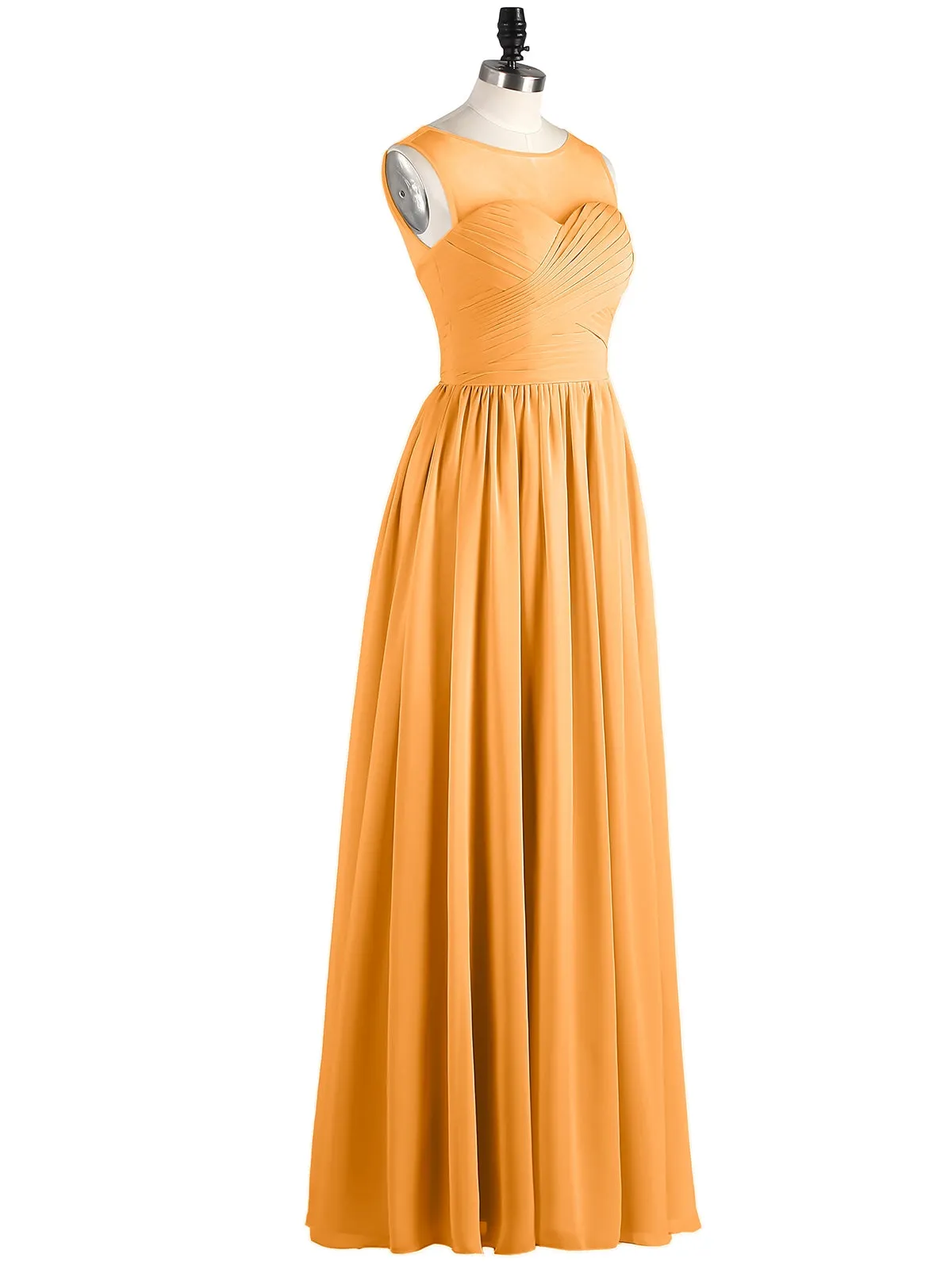 Long Chiffon Gowns with Illusion Neckline-Tangerine