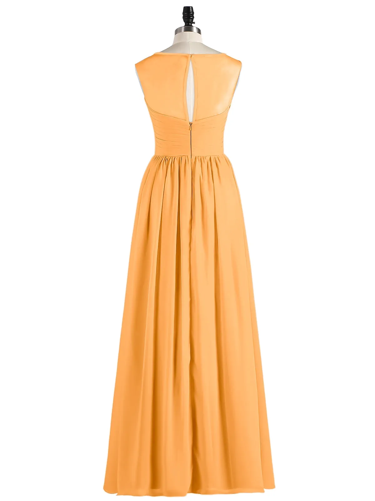 Long Chiffon Gowns with Illusion Neckline-Tangerine