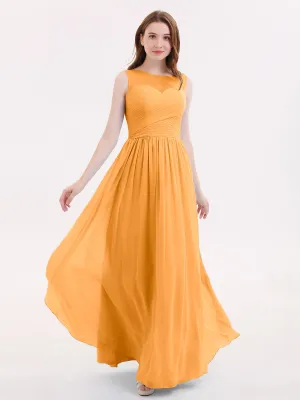 Long Chiffon Gowns with Illusion Neckline-Tangerine