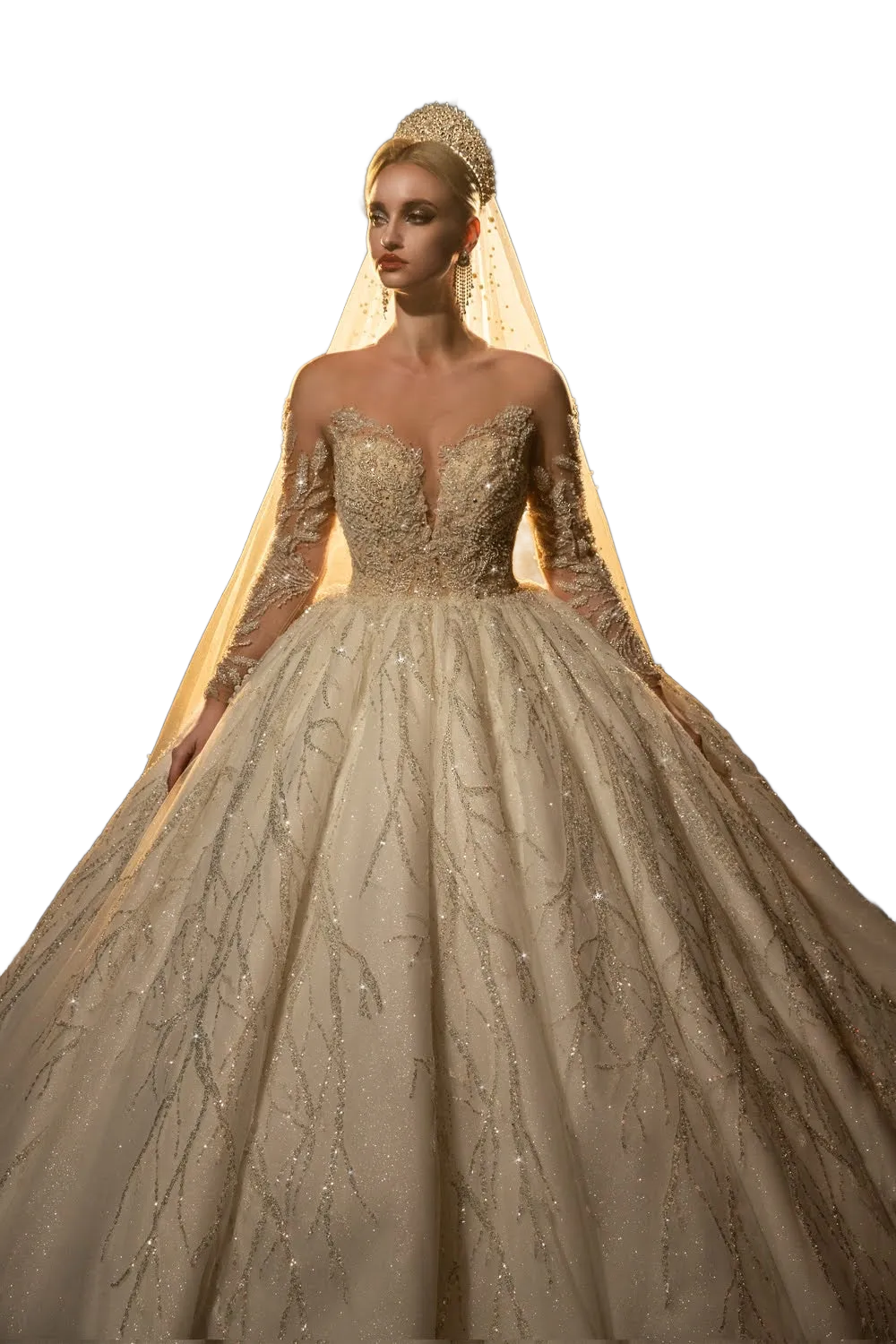 Long Sleeve Muslim Princess Ballgown Wedding Dress