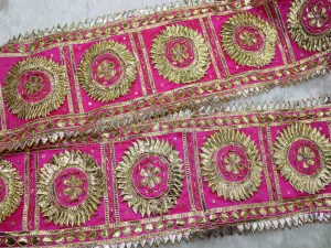 Magenta Pink Geometric Gota Trim Embroidered Lace