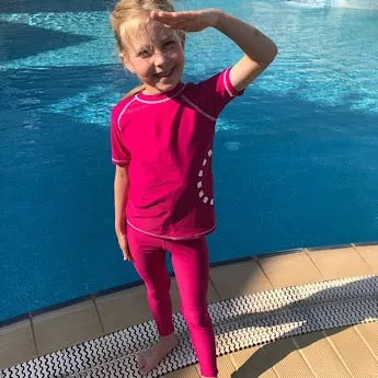 Magenta/ white short-sleeved rash top