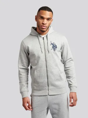 Mens Double Horsemen Zip-through Hoodie in Vintage Grey Heather