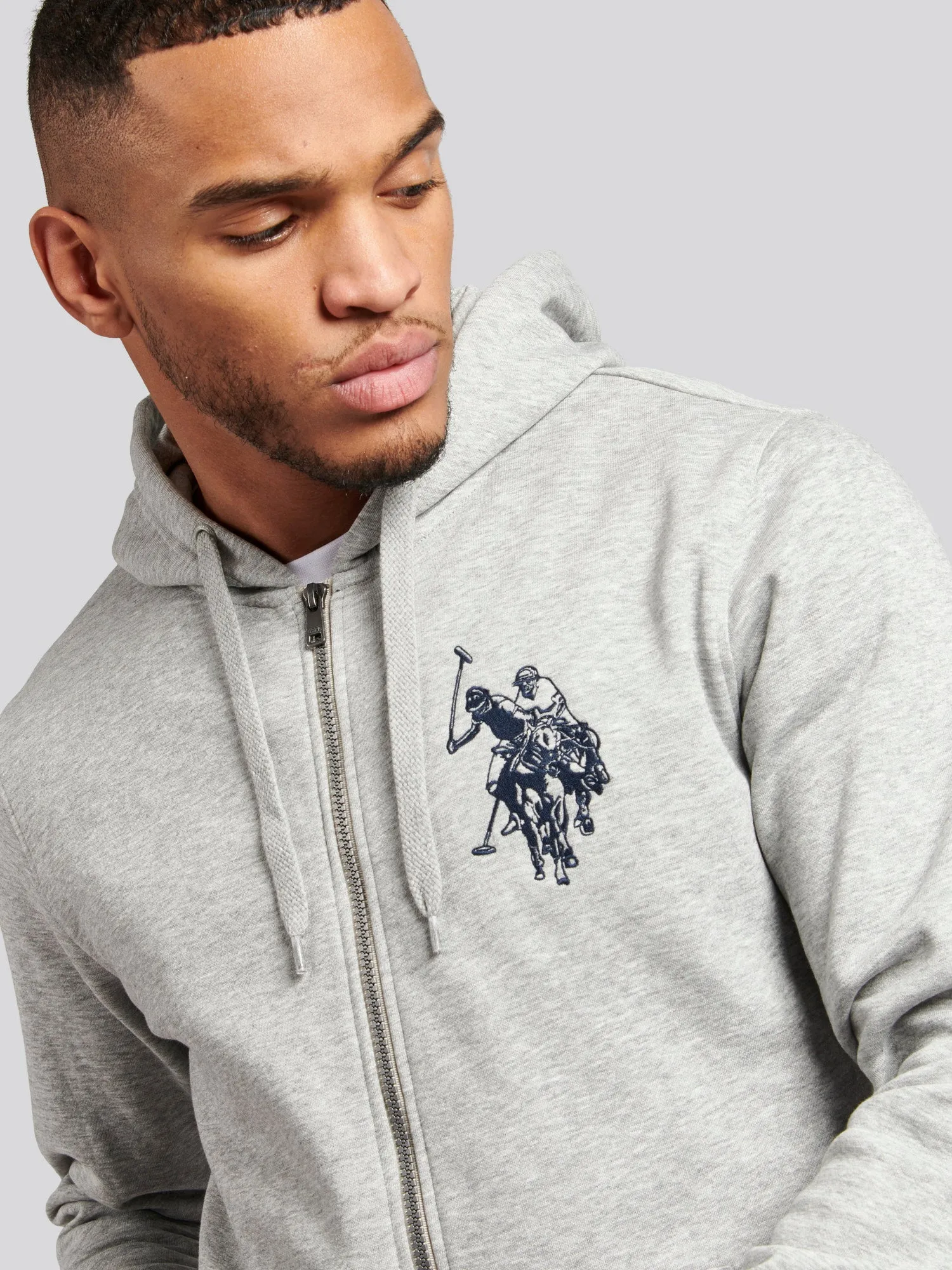 Mens Double Horsemen Zip-through Hoodie in Vintage Grey Heather