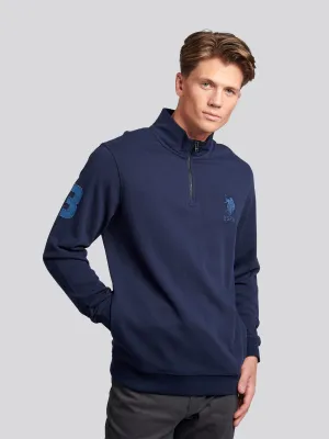 Mens Quarter Zip Funnel Neck Sweatshirt in Navy Blue