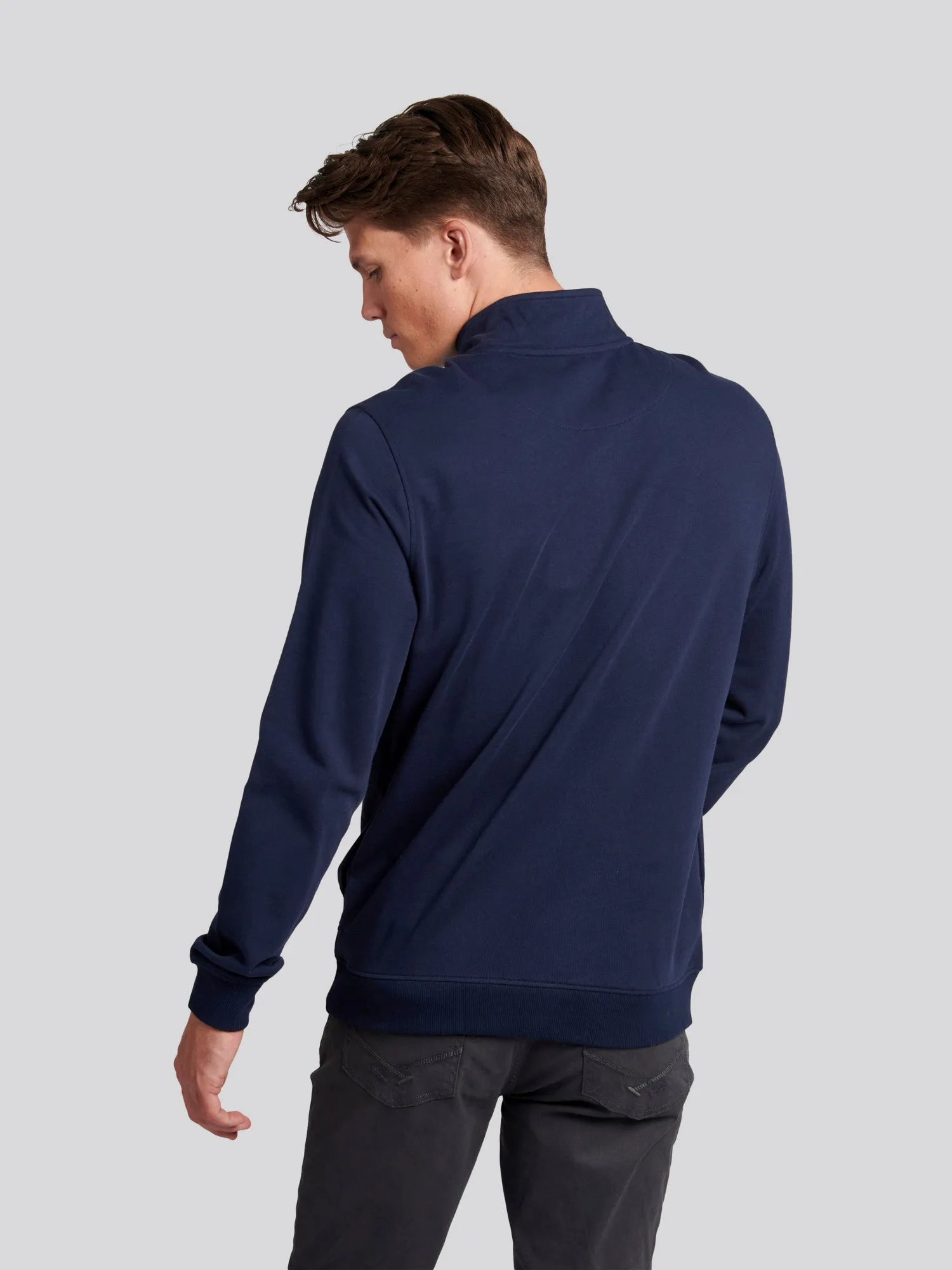 Mens Quarter Zip Funnel Neck Sweatshirt in Navy Blue