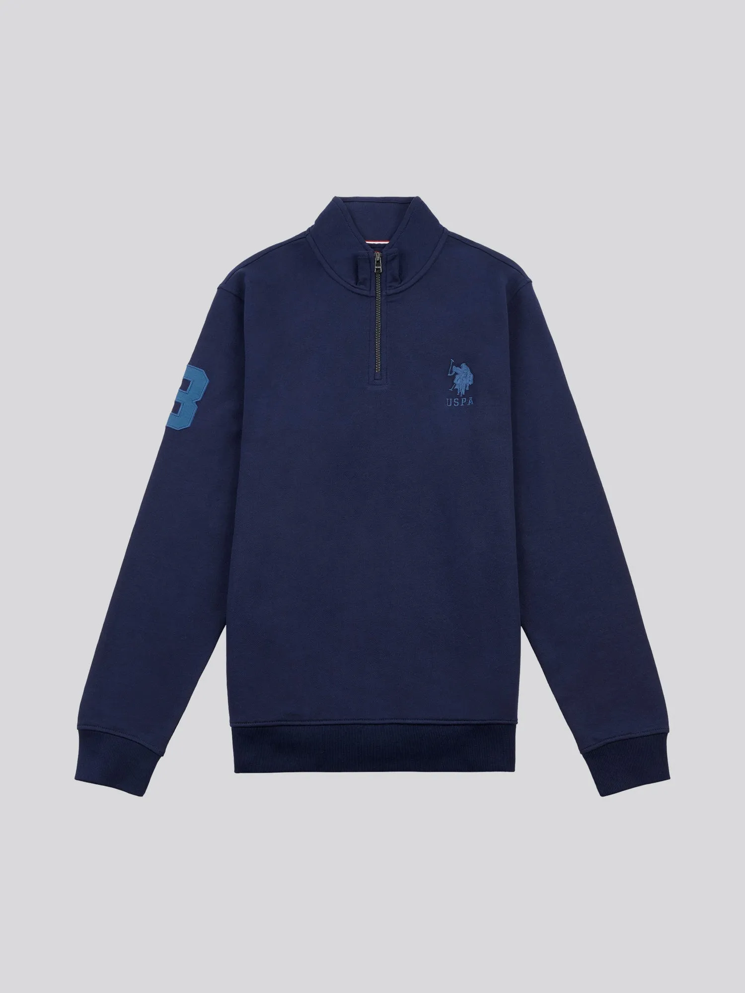 Mens Quarter Zip Funnel Neck Sweatshirt in Navy Blue