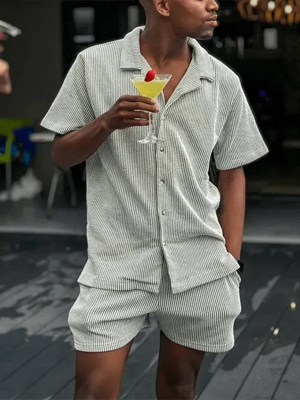 Men’s Short Sleeve Striped Shorts Set