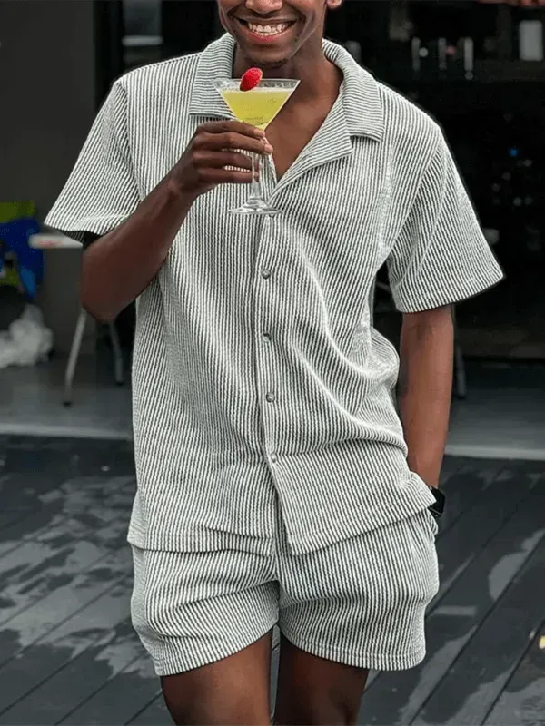 Men’s Short Sleeve Striped Shorts Set
