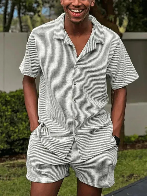 Men’s Short Sleeve Striped Shorts Set