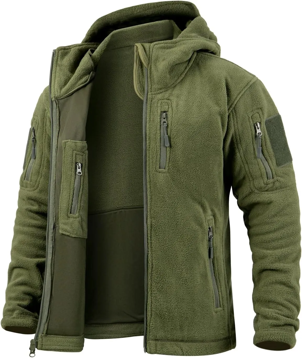 Men's Tactical Fleece Jacket Winter Warm Full Zip Military Hoodies Multi-Pockets