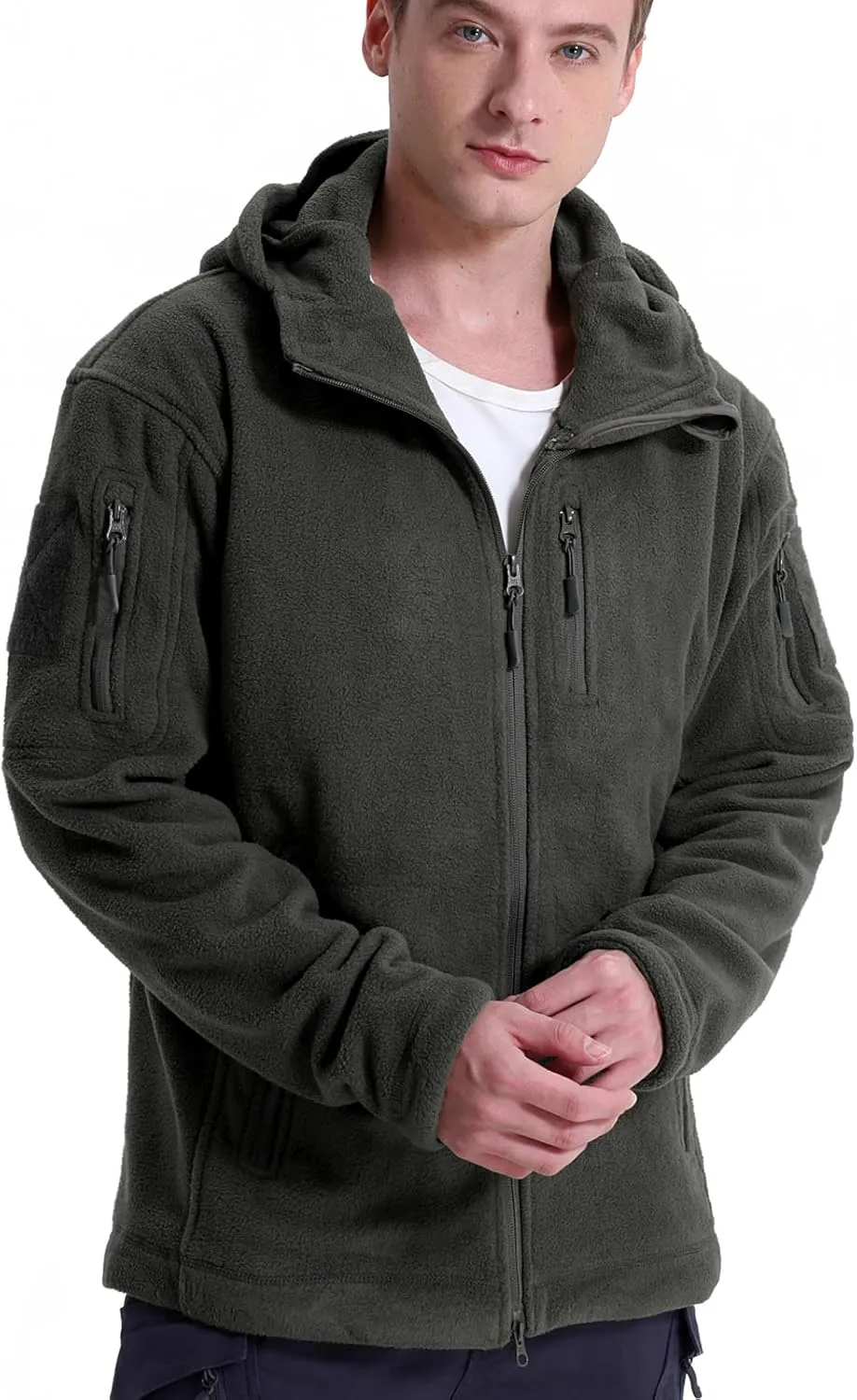 Men's Tactical Fleece Jacket Winter Warm Full Zip Military Hoodies Multi-Pockets