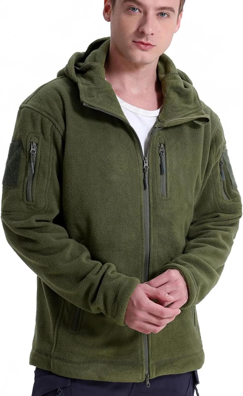 Men's Tactical Fleece Jacket Winter Warm Full Zip Military Hoodies Multi-Pockets