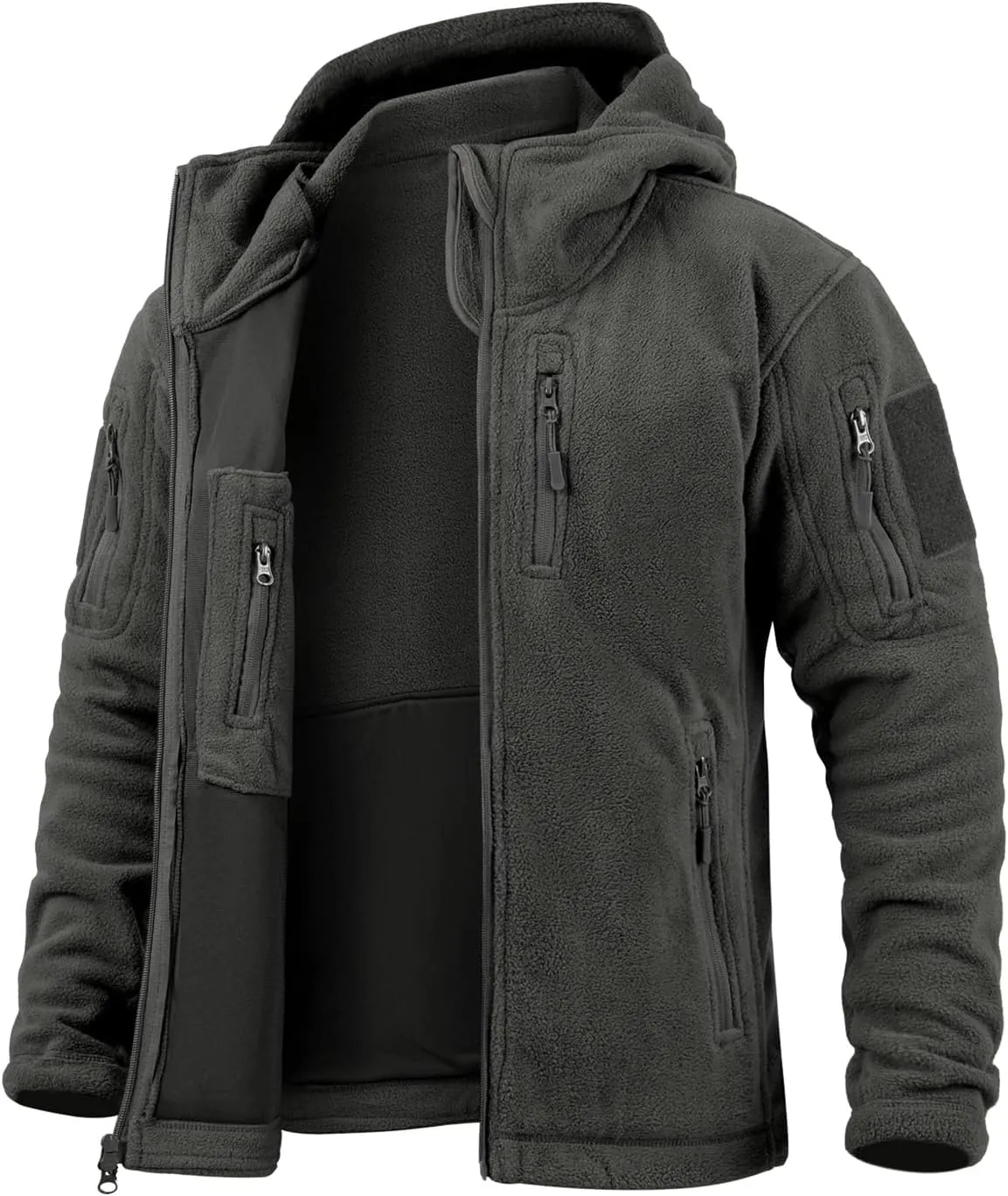 Men's Tactical Fleece Jacket Winter Warm Full Zip Military Hoodies Multi-Pockets