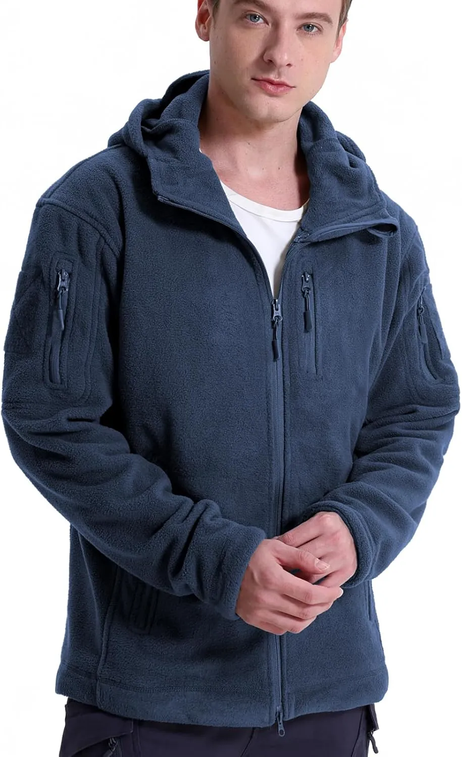 Men's Tactical Fleece Jacket Winter Warm Full Zip Military Hoodies Multi-Pockets