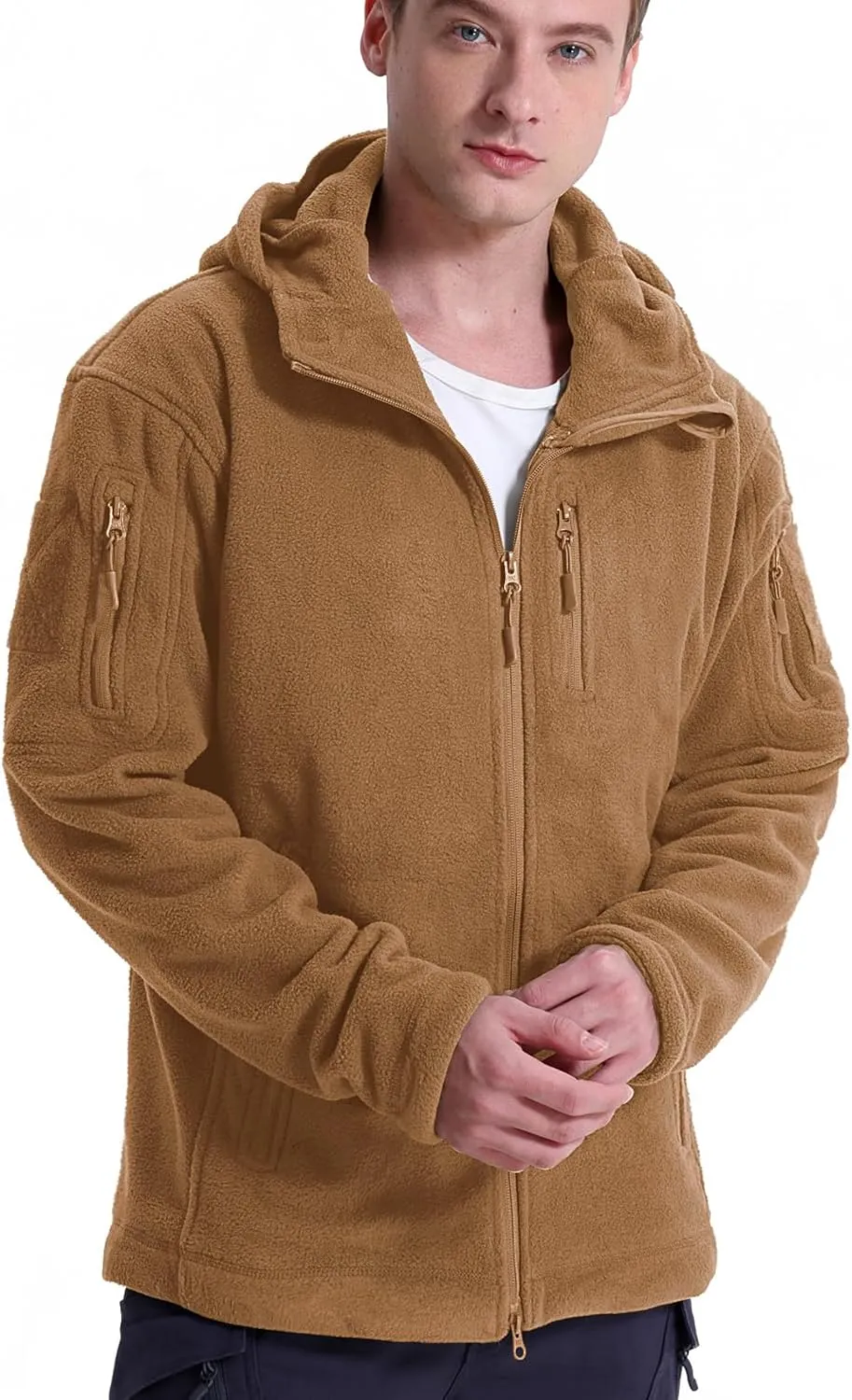 Men's Tactical Fleece Jacket Winter Warm Full Zip Military Hoodies Multi-Pockets