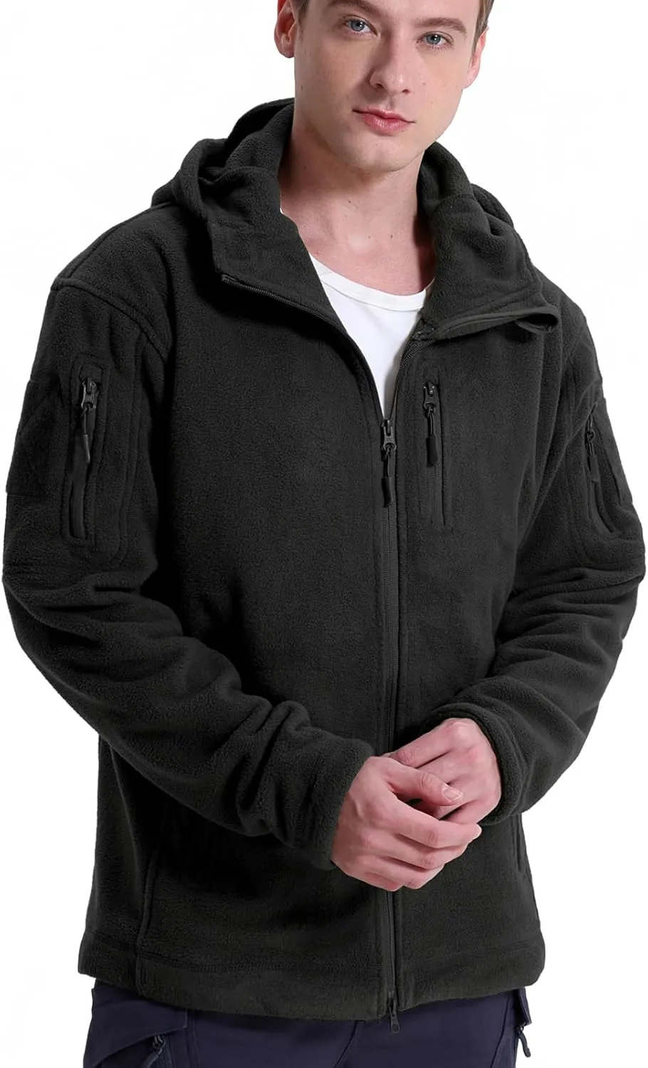 Men's Tactical Fleece Jacket Winter Warm Full Zip Military Hoodies Multi-Pockets