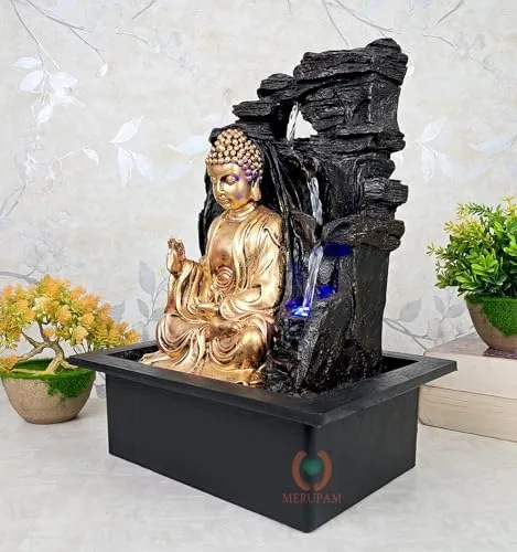 Merupam Buddha Tabletop Waterfall Fountain Meditation Relaxing Indoor Decoration, Zen Fountain for Home, Office, Bedroom Decoration