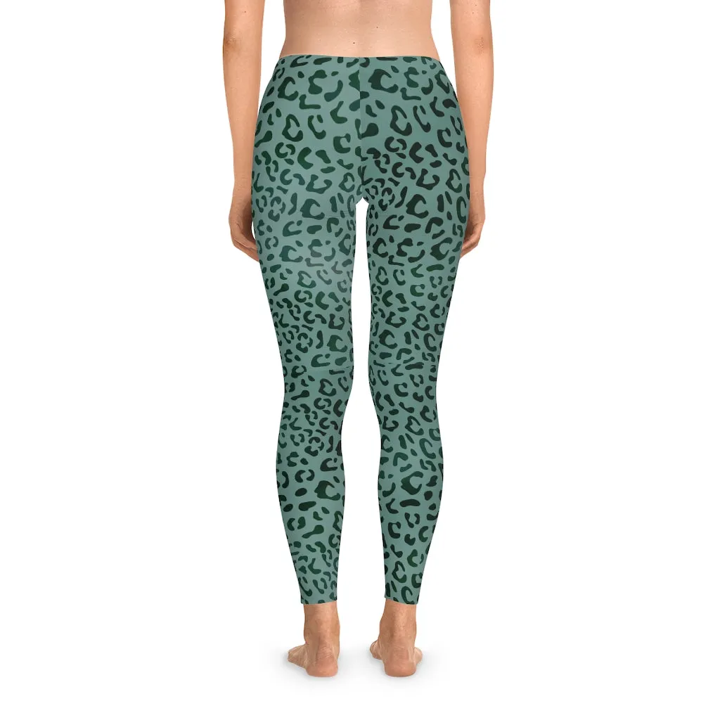 Mid Waist Leopard Camouflage Print Fitness Leggings_Green