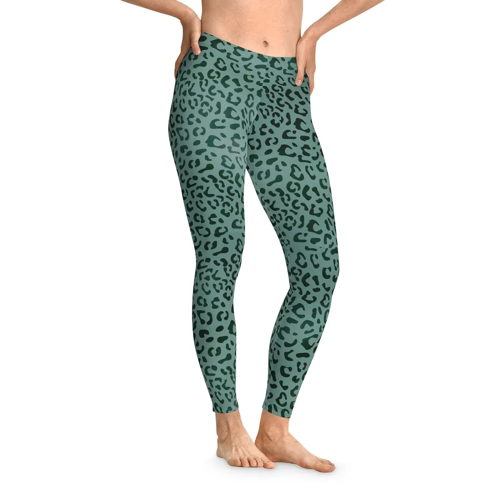 Mid Waist Leopard Camouflage Print Fitness Leggings_Green