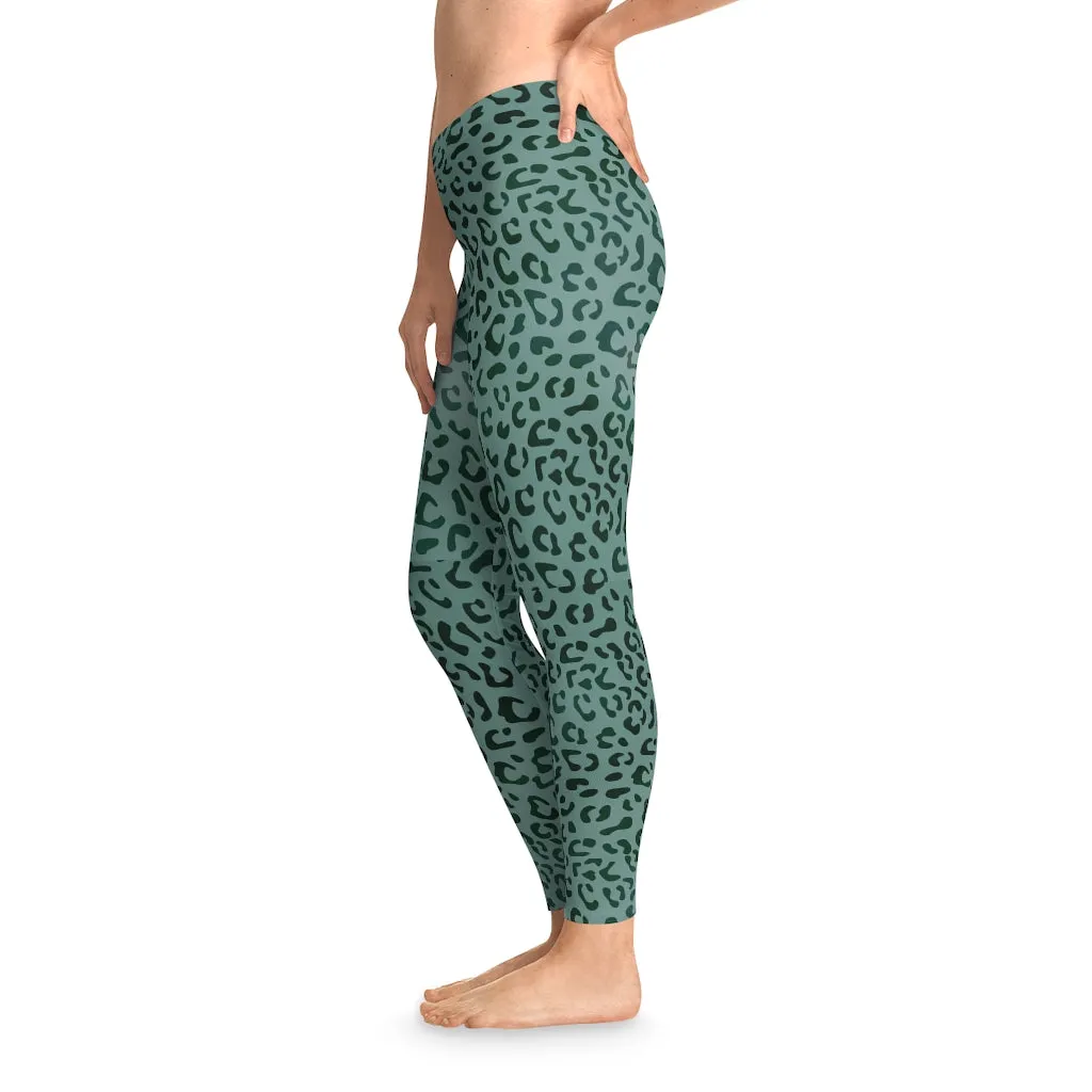 Mid Waist Leopard Camouflage Print Fitness Leggings_Green