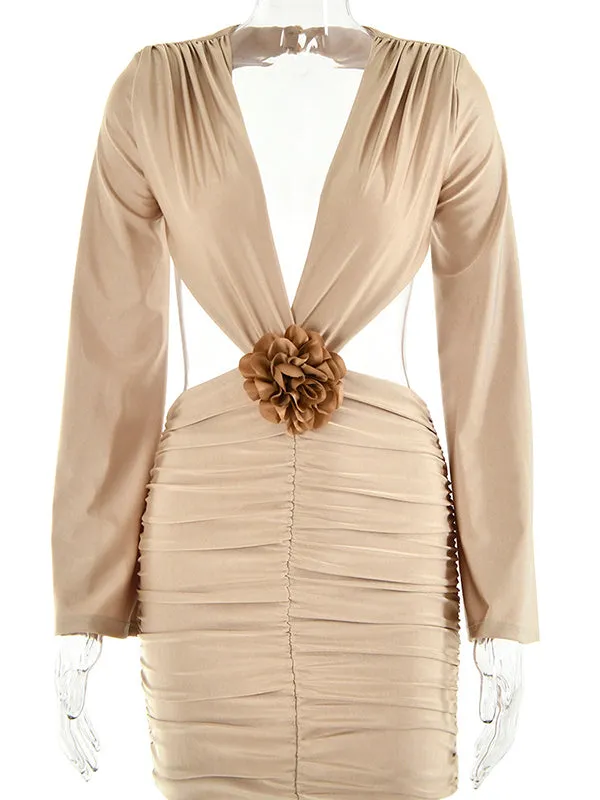 Momnfancy Chic Flowers Backless Ruffle Bare Waist Cutout Bodycon Flare Sleeve Babyshower Maternity Party Mini Dress