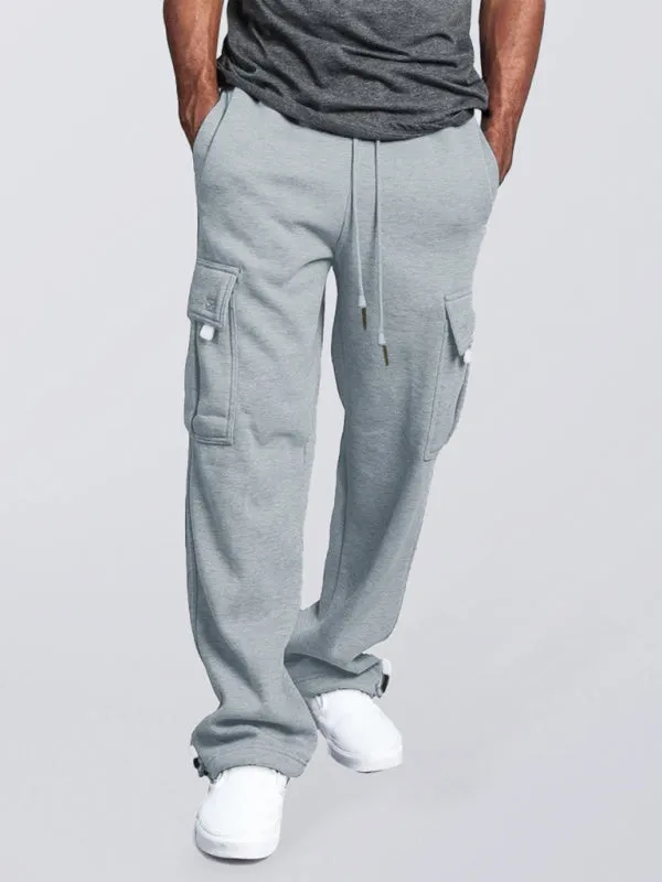 Multi-pocket Loose Fit Cargo Pants - Solid Color Elastic Waist