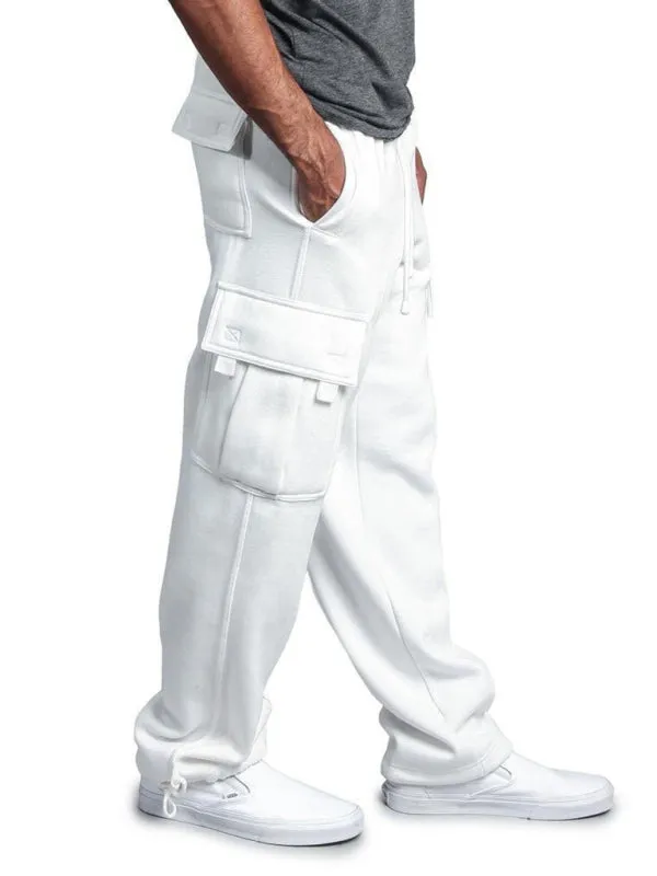 Multi-pocket Loose Fit Cargo Pants - Solid Color Elastic Waist