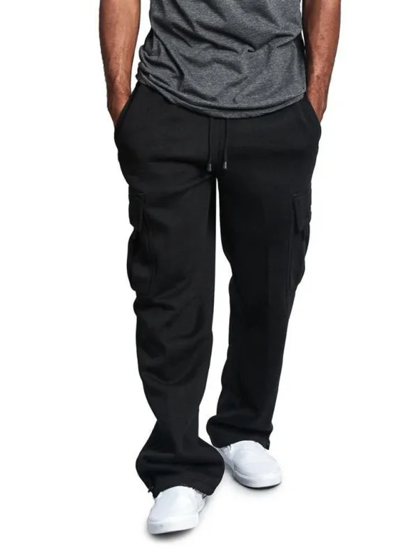 Multi-pocket Loose Fit Cargo Pants - Solid Color Elastic Waist