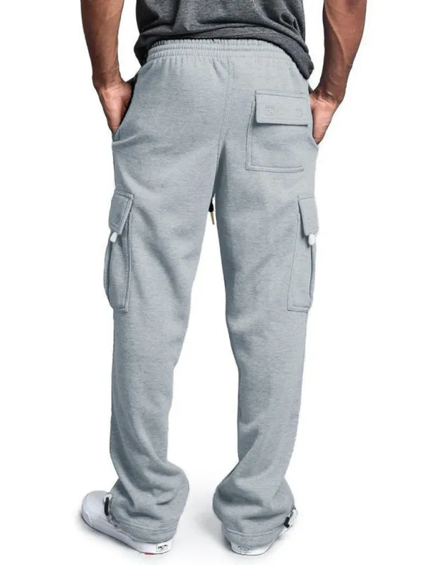 Multi-pocket Loose Fit Cargo Pants - Solid Color Elastic Waist