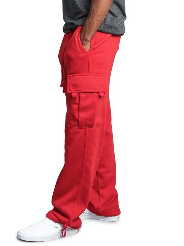 Multi-pocket Loose Fit Cargo Pants - Solid Color Elastic Waist