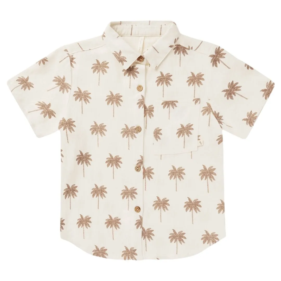 PARADISE PALM TREE BUTTON DOWN TOP