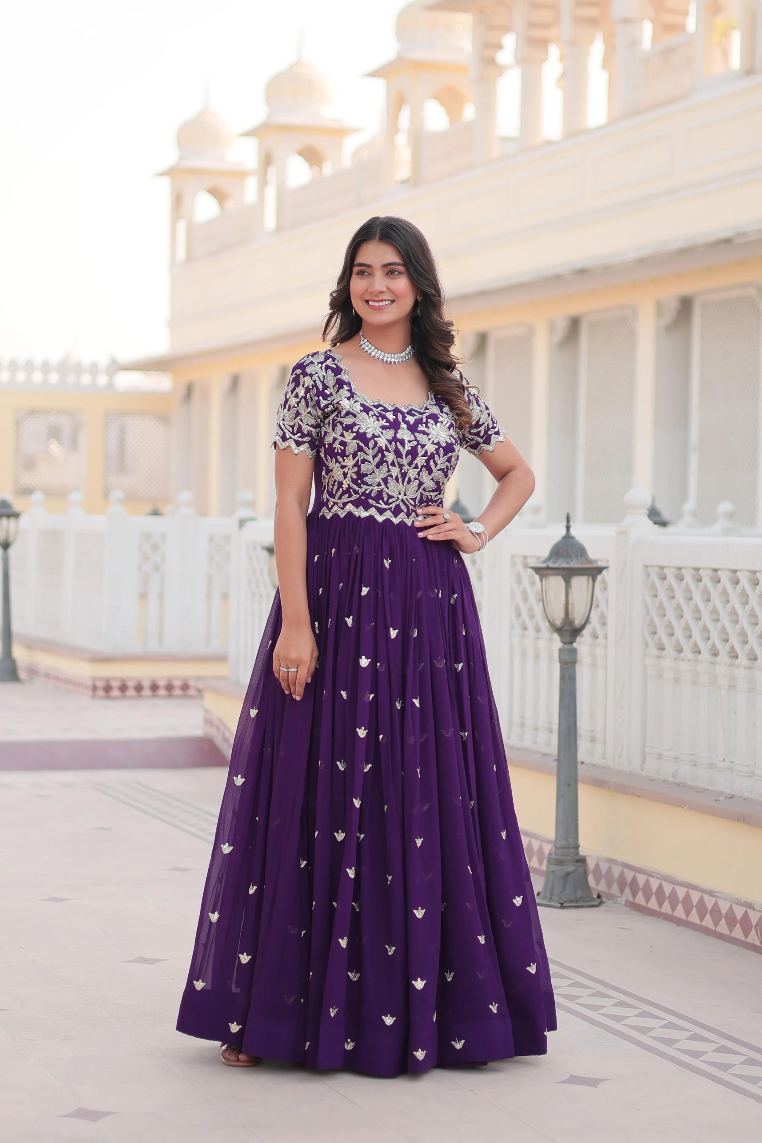 PARTY WEAR EMBROIDERED SEQUINS GEORGETTE GOWM