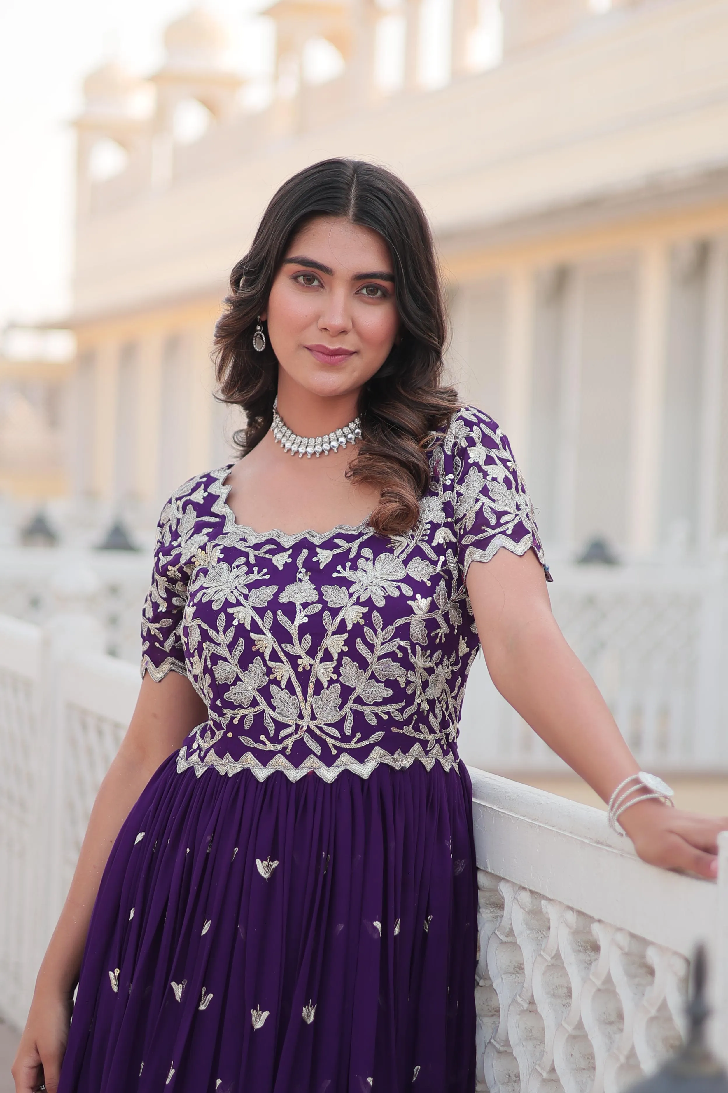 PARTY WEAR EMBROIDERED SEQUINS GEORGETTE GOWM
