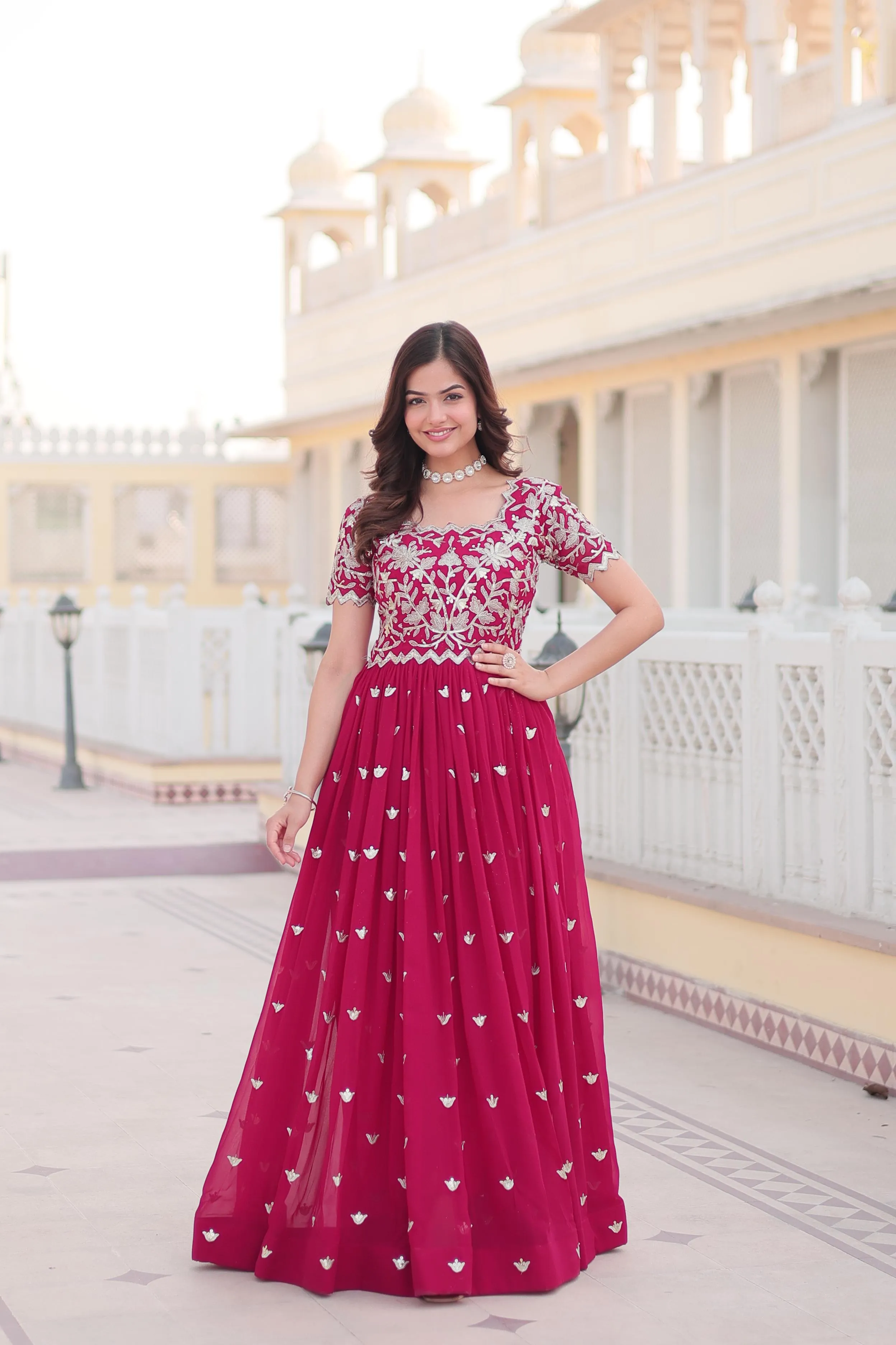 PARTY WEAR EMBROIDERED SEQUINS GEORGETTE GOWM