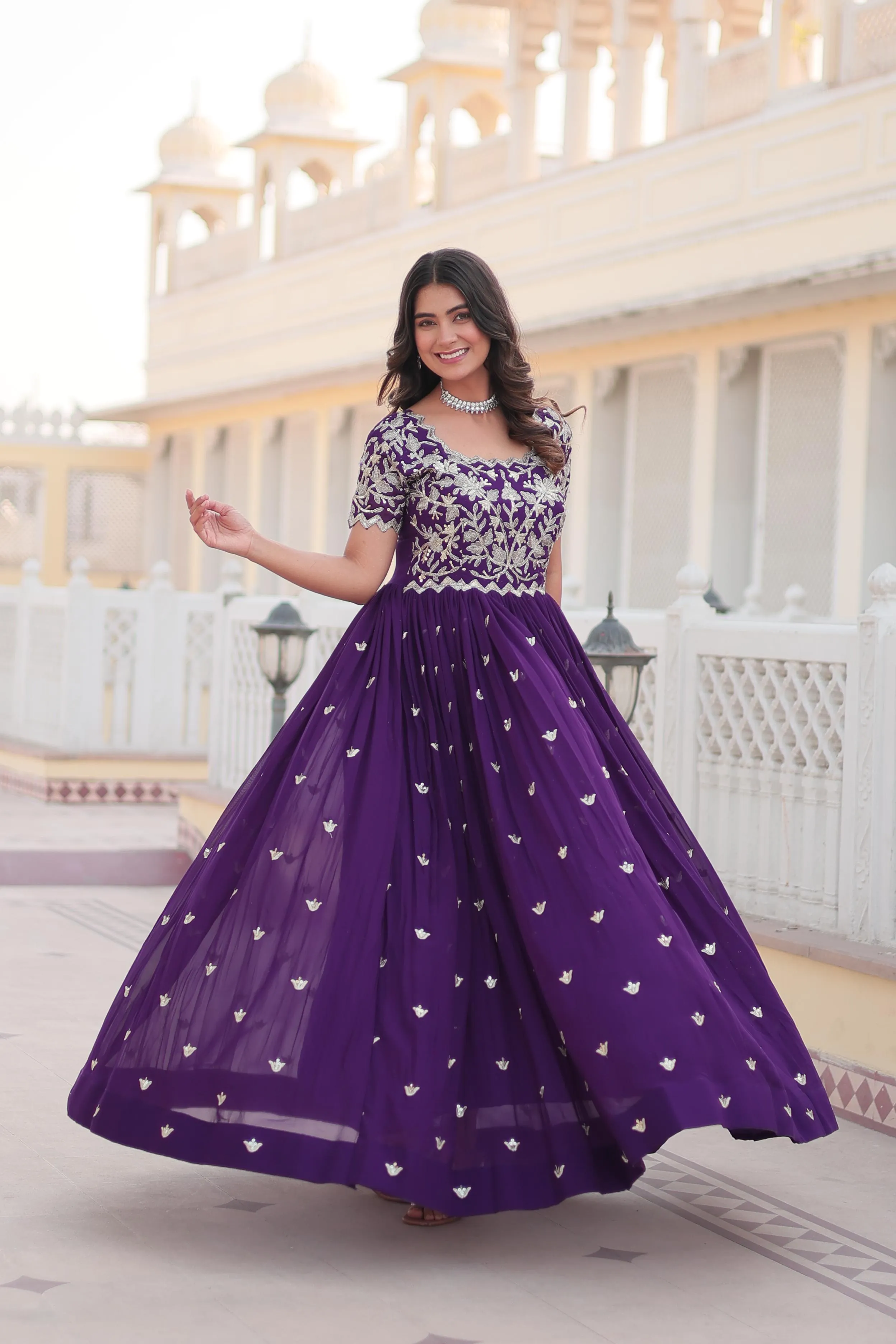 PARTY WEAR EMBROIDERED SEQUINS GEORGETTE GOWM