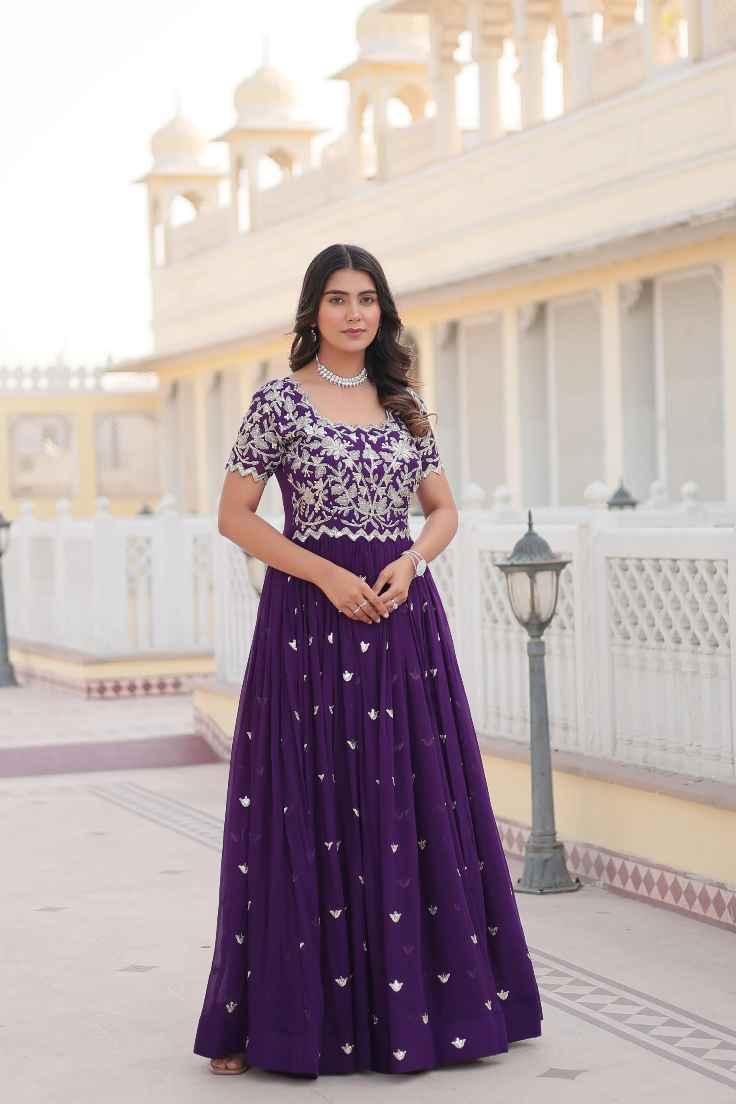 PARTY WEAR EMBROIDERED SEQUINS GEORGETTE GOWM