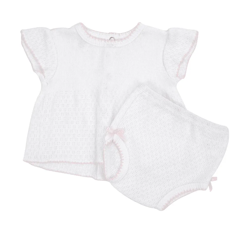 Paty Girl Diaper Set with Short Sleeve Top and Panty with Bow