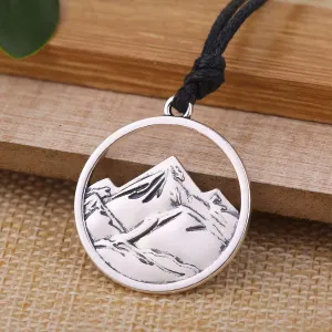 PeakLine Embossed Mountain Pendant Necklace – Silver-Tone
