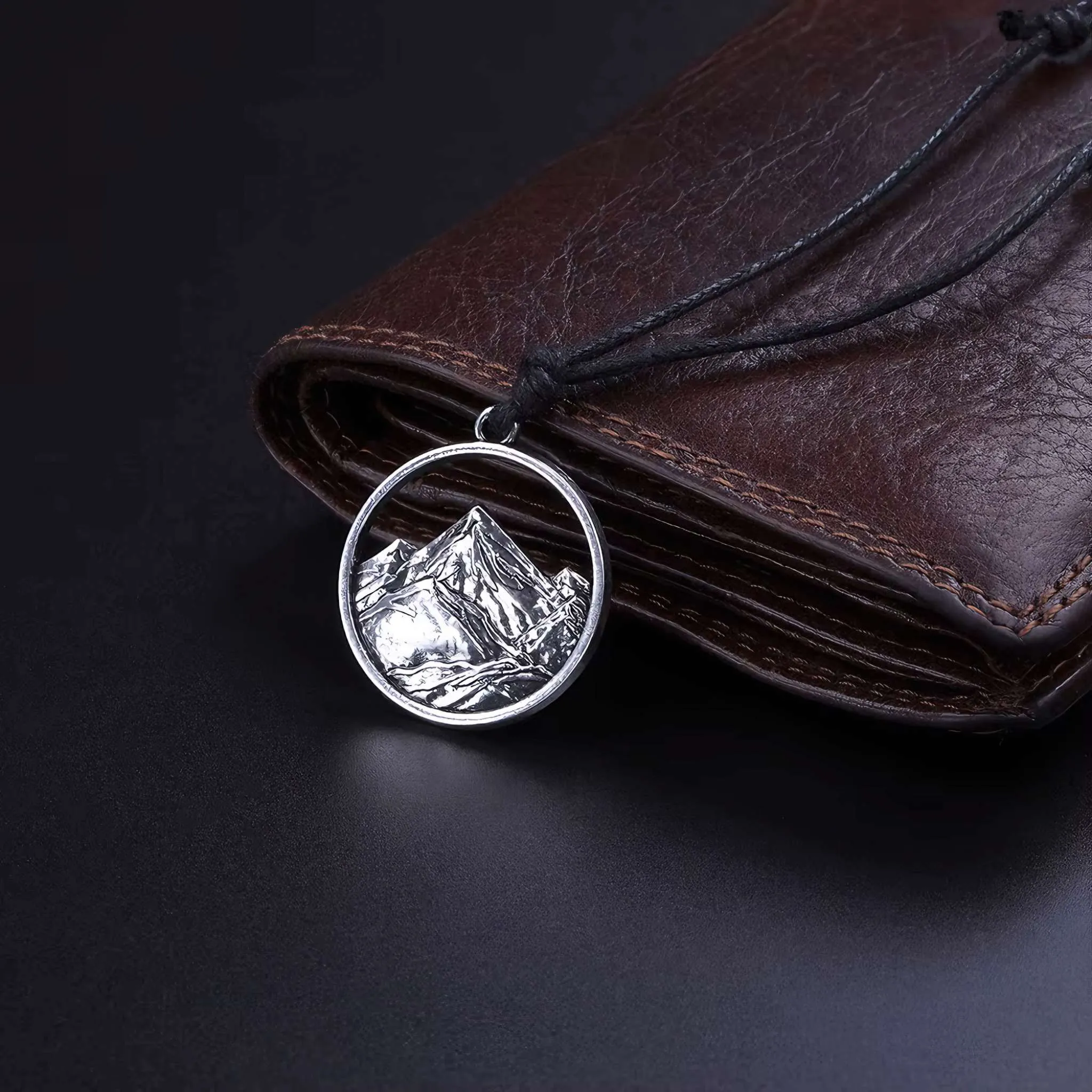 PeakLine Embossed Mountain Pendant Necklace – Silver-Tone