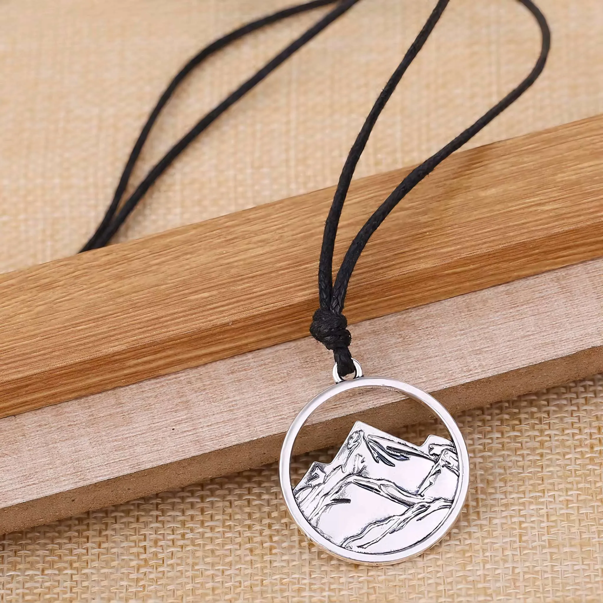PeakLine Embossed Mountain Pendant Necklace – Silver-Tone