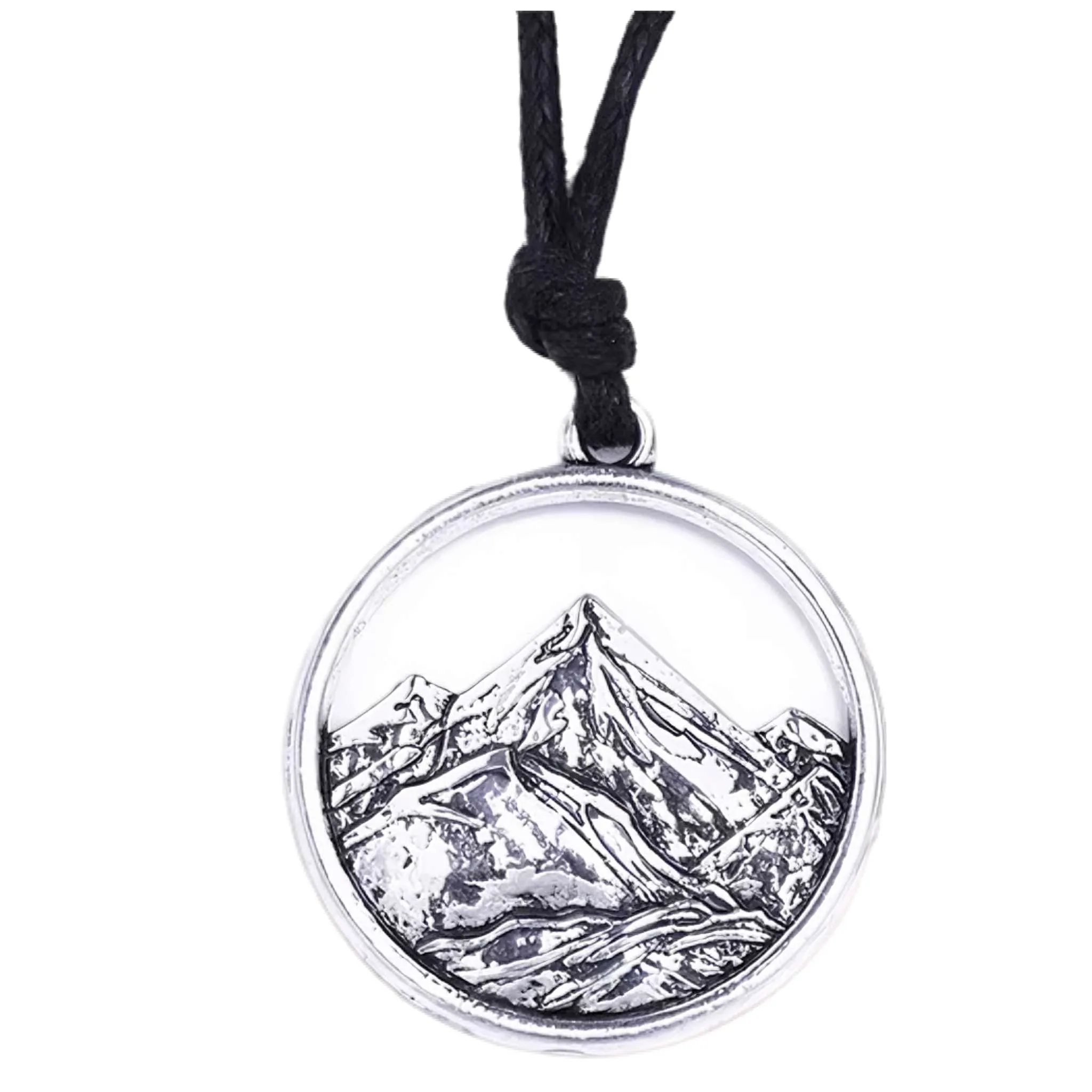 PeakLine Embossed Mountain Pendant Necklace – Silver-Tone