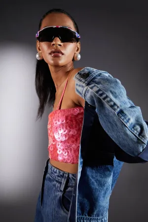 Pink Sequins Work Bralette