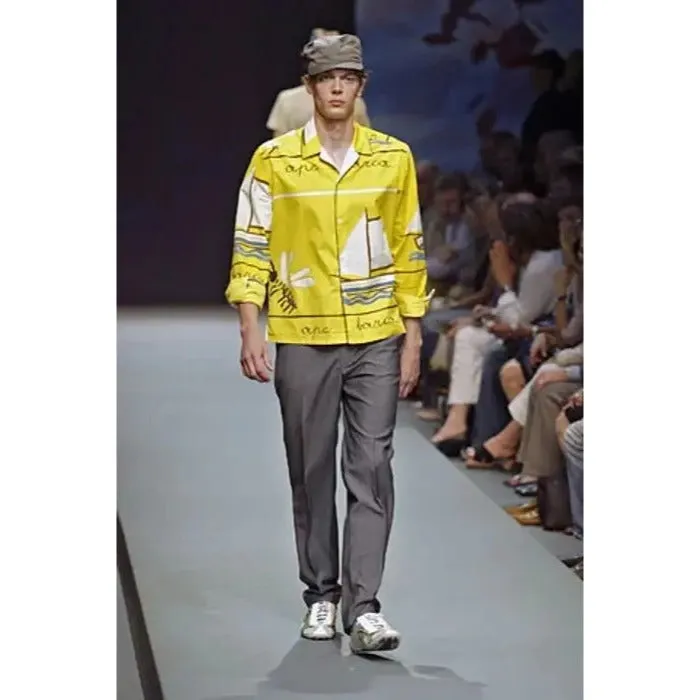 Prada Vintage SS05 Sail Boat Bee Yacht Button Down Medium Yellow White Shirt